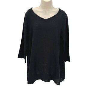 NWOT Flax Oversized Black Linen V-Neck Tunic Top 3/4 Sleeve Womens S